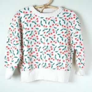 Monoprix Sweatshirt Kids 4 White Cherry Print Cotton Pullover Top